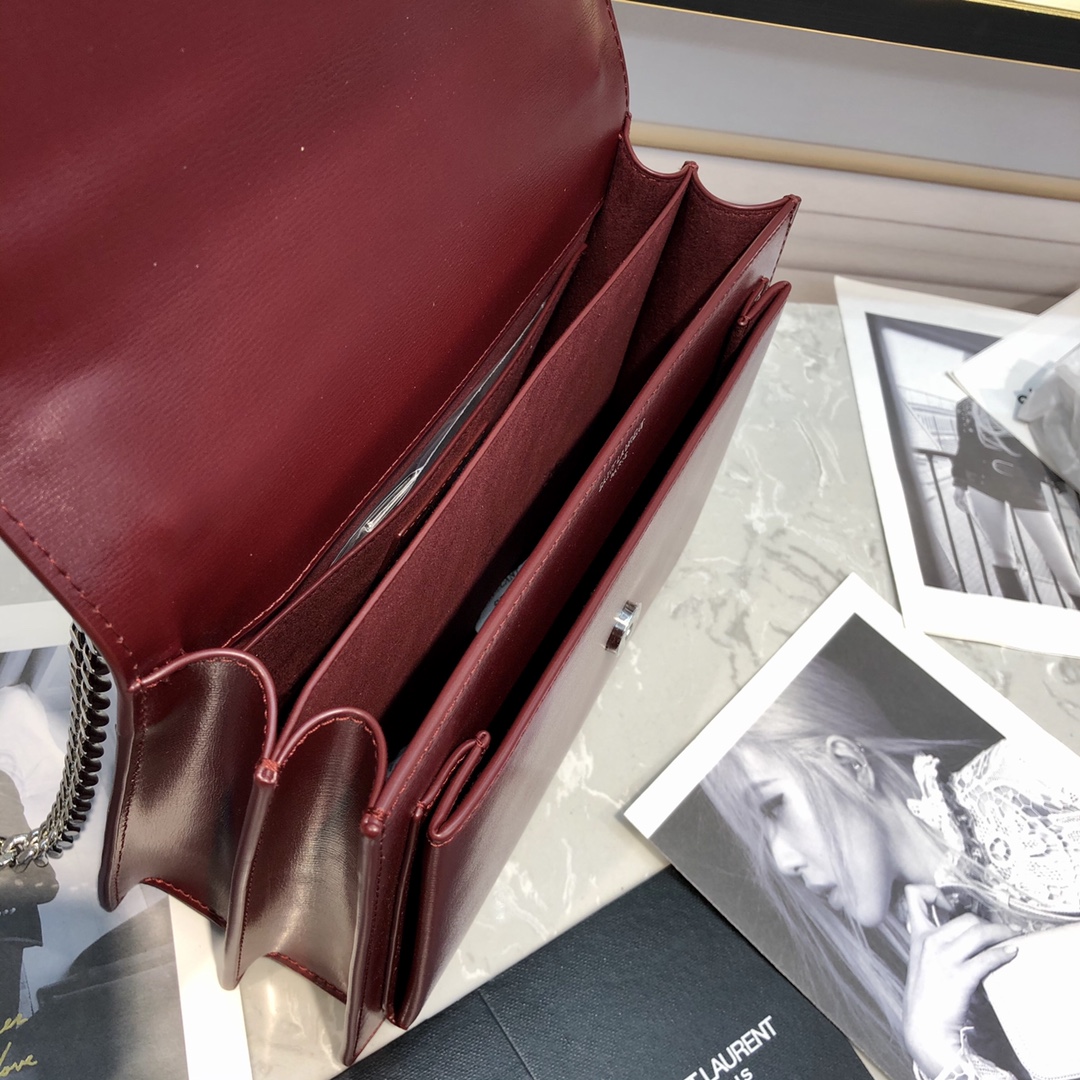 YSL Sunset  in Red Smooth Leather Silver-Toned Hardware - Replica Luxury Bags™