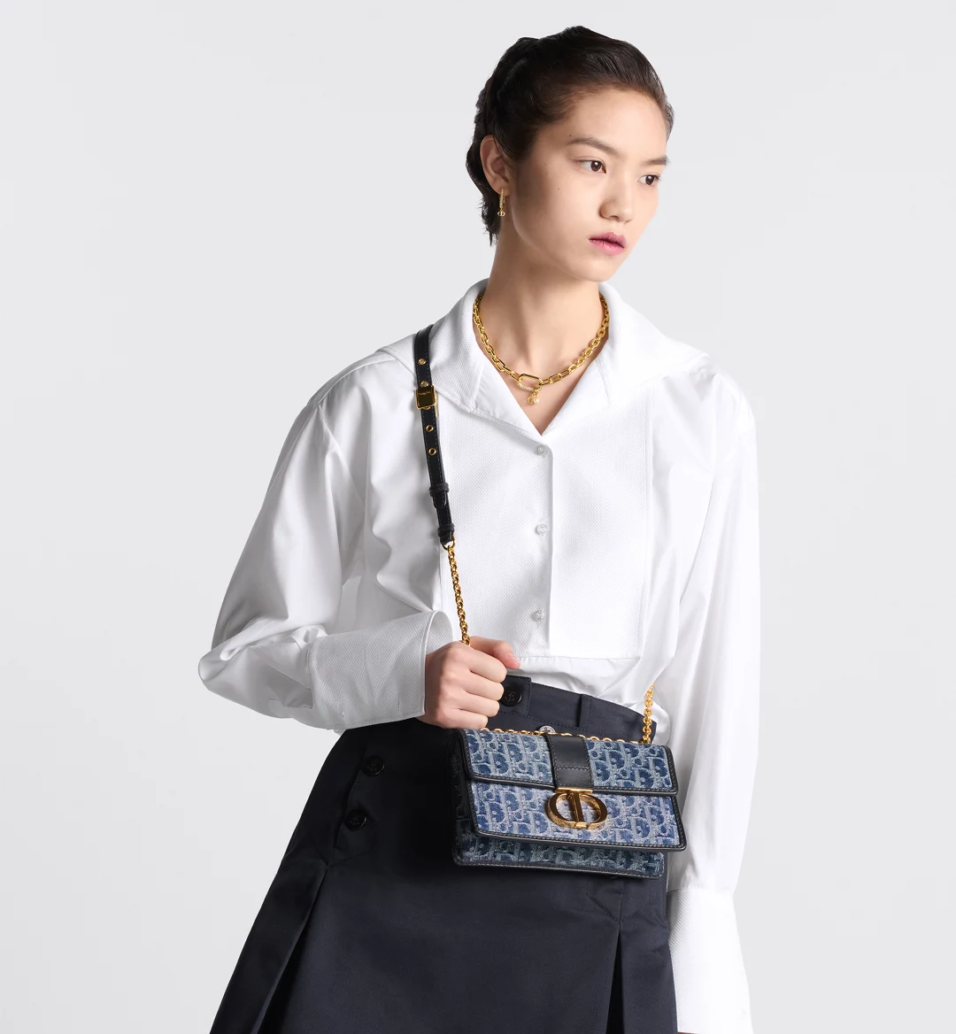 30 Montaigne East-West  with Chain - Blue Denim Dior Oblique Jacquard - Replica Luxury Bags™
