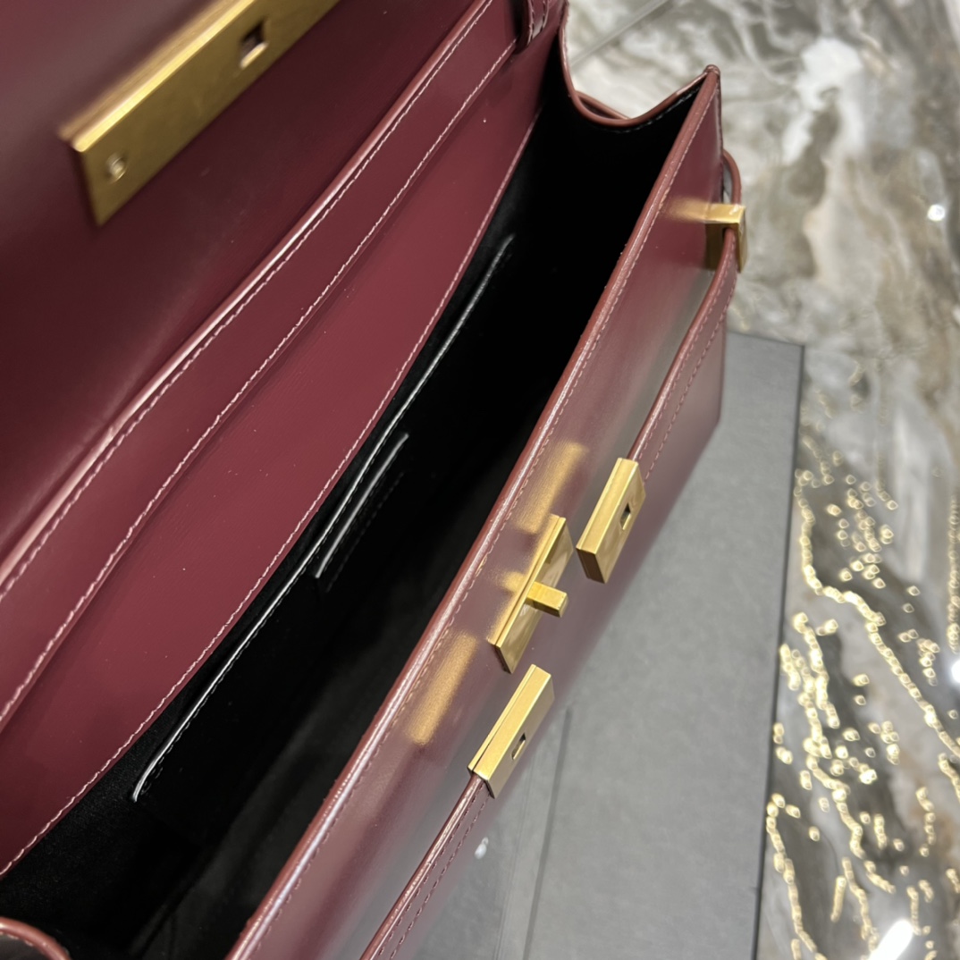YSL Medium Manhattan  in Wine Red Smooth Leather - Replica Luxury Bags™