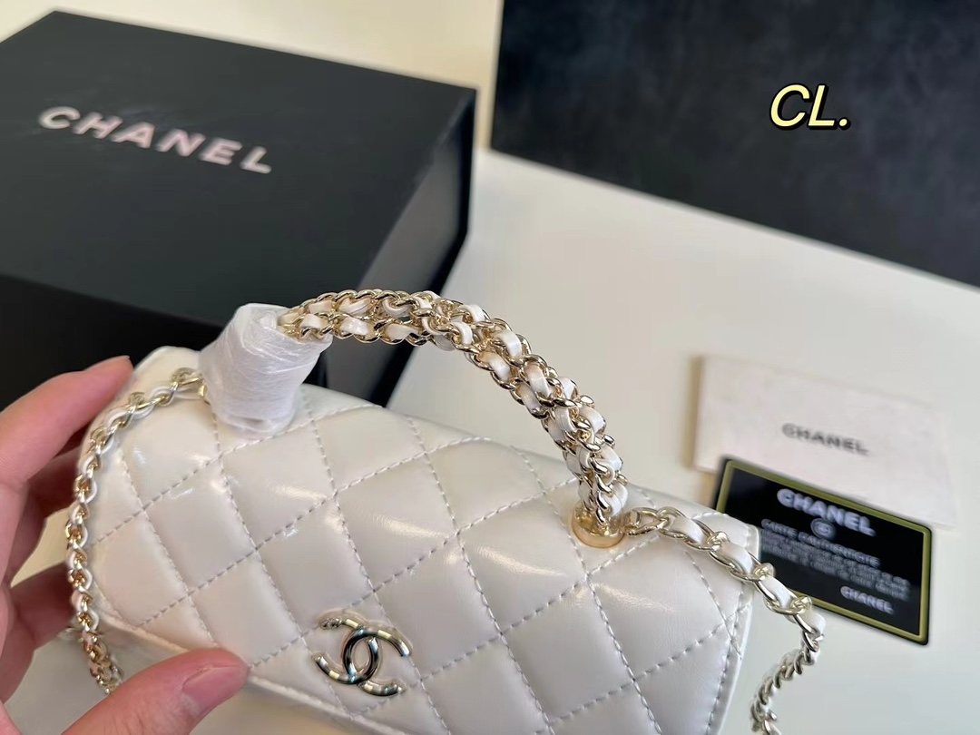 Chanel Small Tote  with Silver-Tone Chain in White - Replica Luxury Bags™