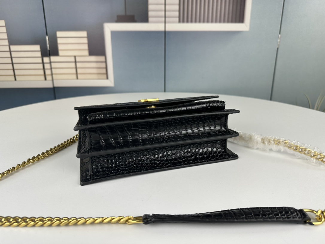 YSL Sunset  in Black Crocodile Grain Leather - Replica Luxury Bags™