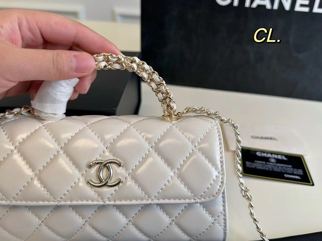 Chanel Small Tote  with Silver-Tone Chain in White - Replica Luxury Bags™
