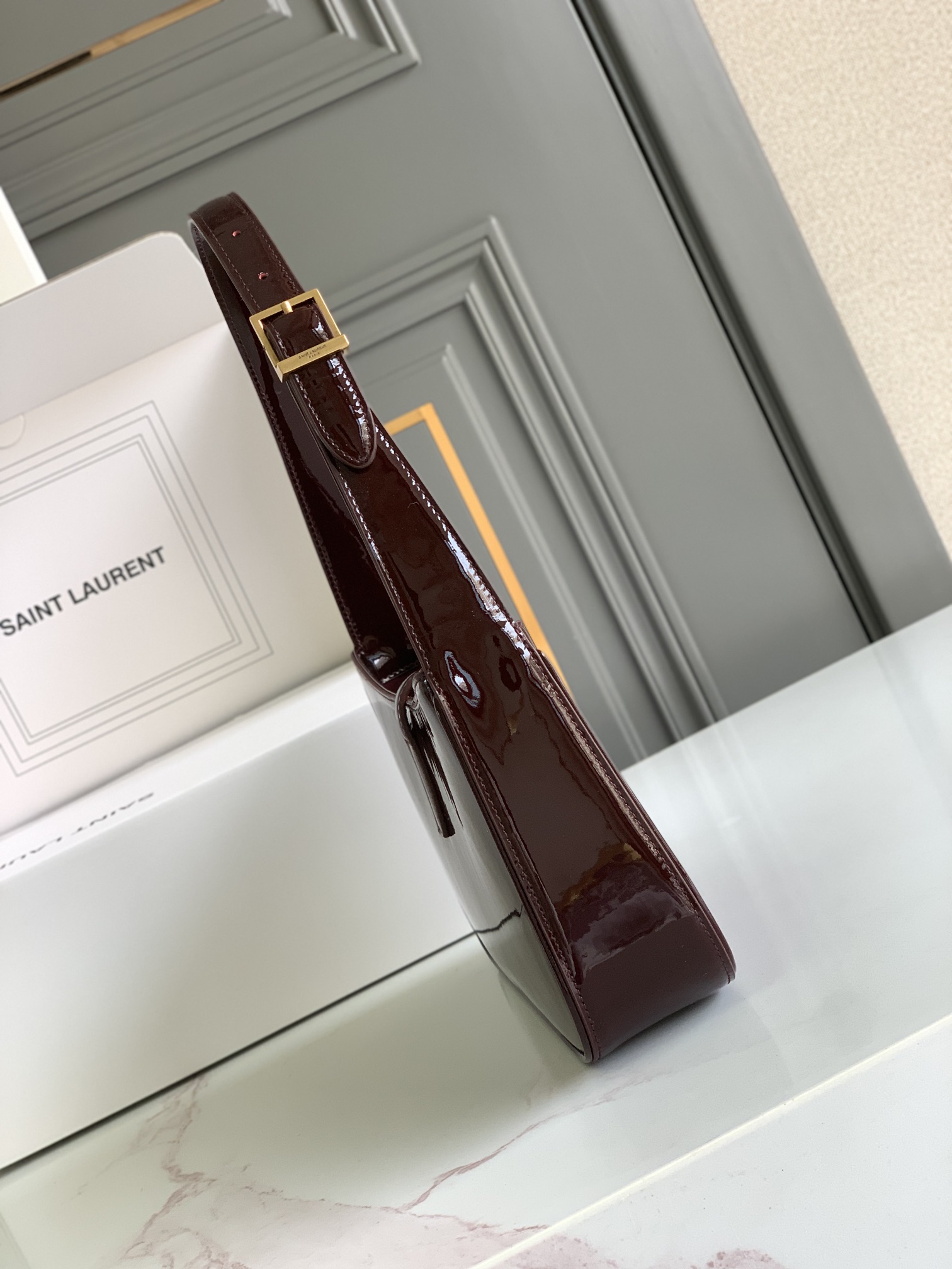 YSL Wine Red Lacquered Leather Saddle - Replica Luxury Bags™