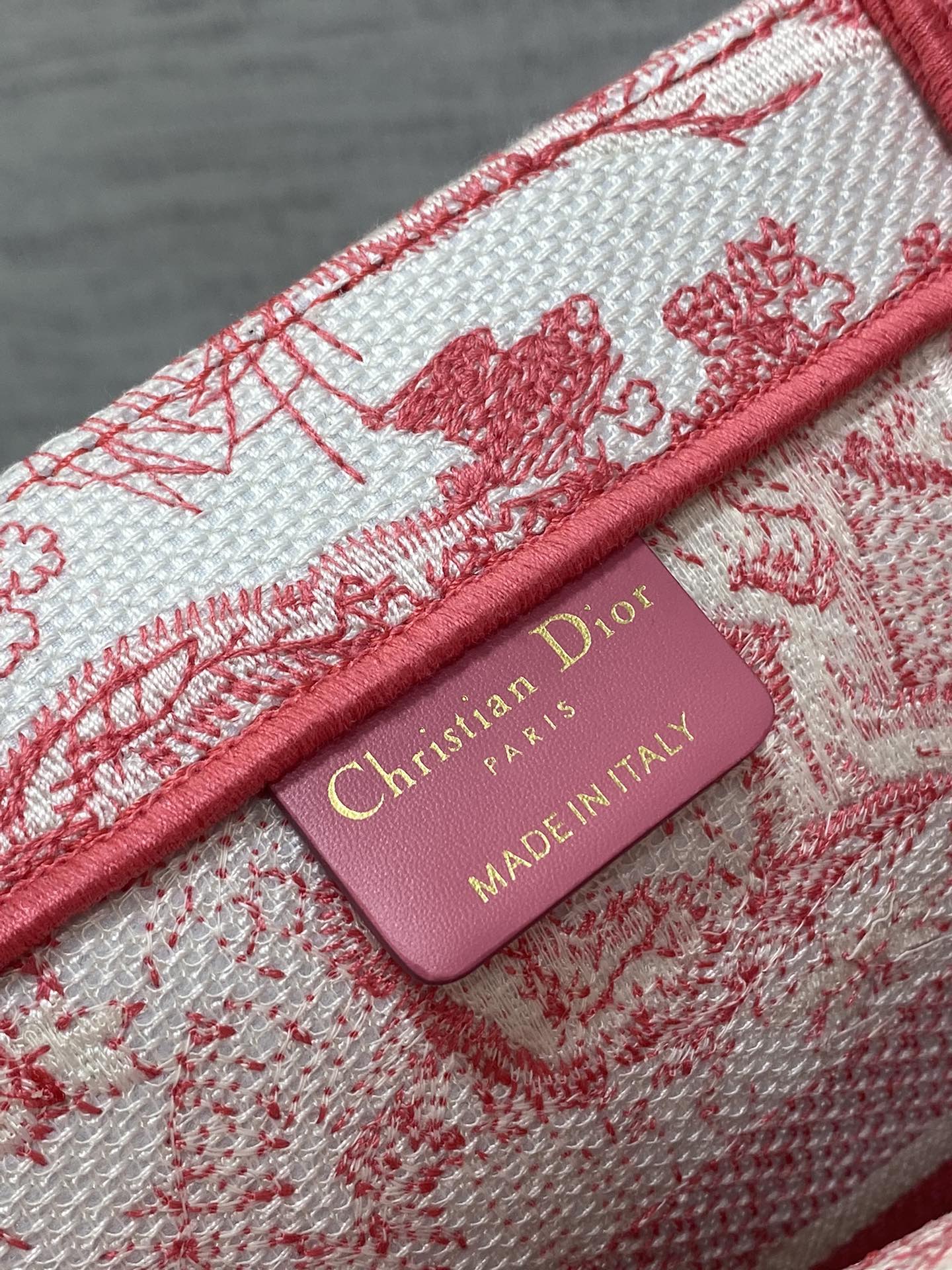 Medium Dior Book Tote  - Tiger - Pink and Ecru Toile de Jouy Embroidery - Replica Luxury Bags™