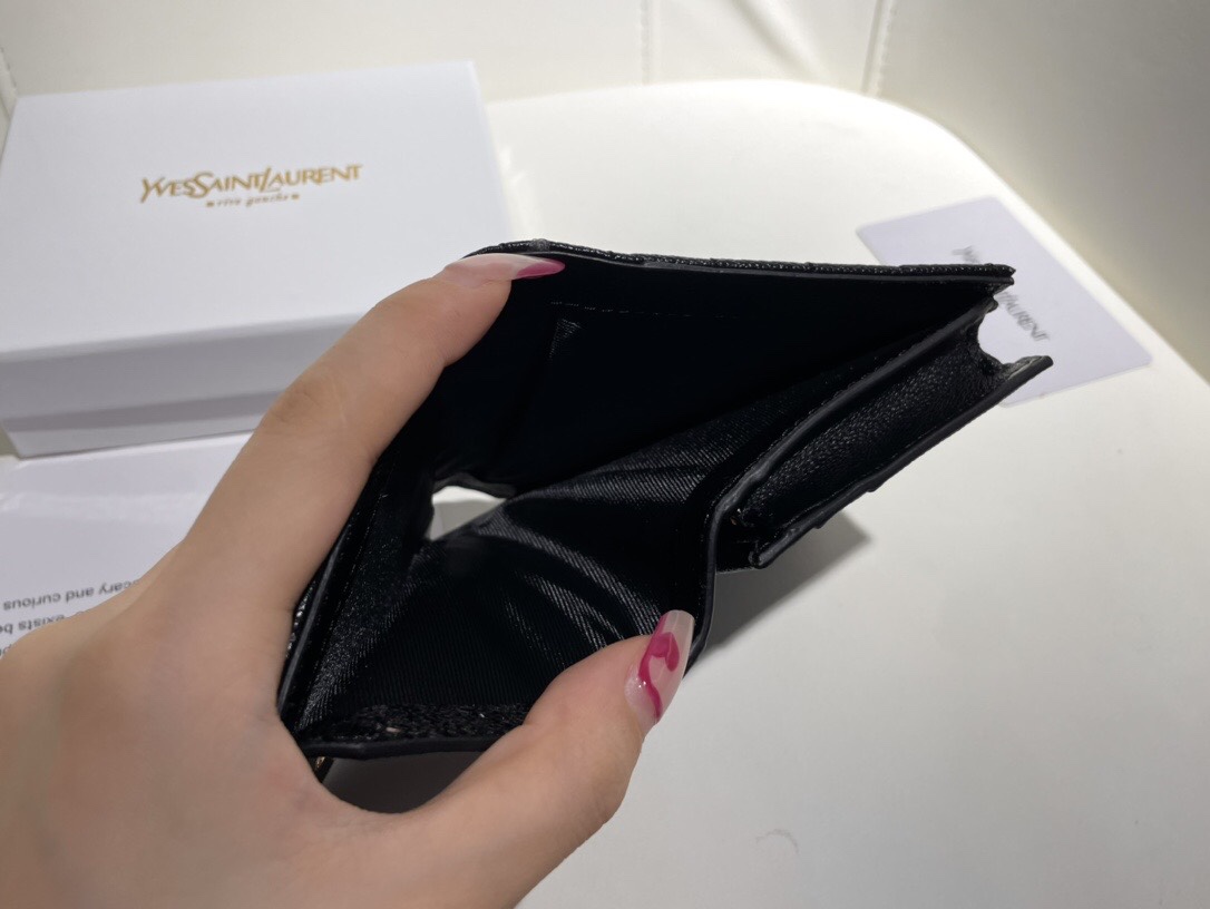 YSL Black Leather Wallet - Replica Luxury Bags™