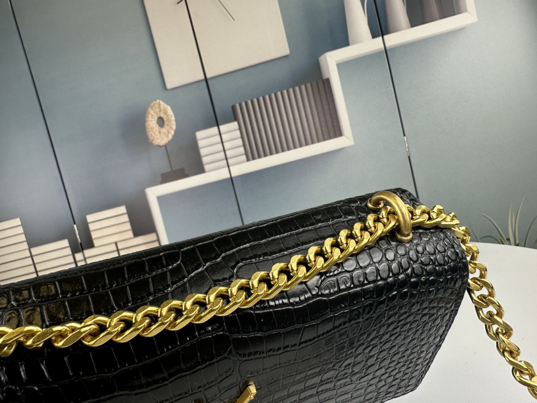 YSL Sunset  in Black Crocodile Grain Leather - Replica Luxury Bags™