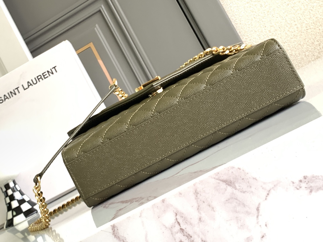 YSL Medium Envelope  in Olive Green Quilted Leather - Replica Luxury Bags™
