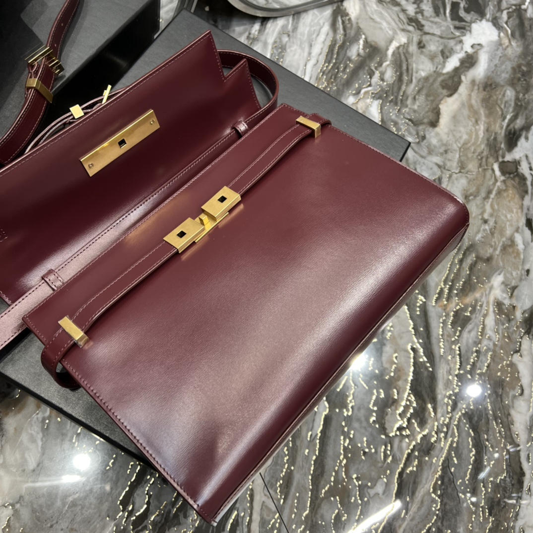 YSL Medium Manhattan  in Wine Red Smooth Leather - Replica Luxury Bags™
