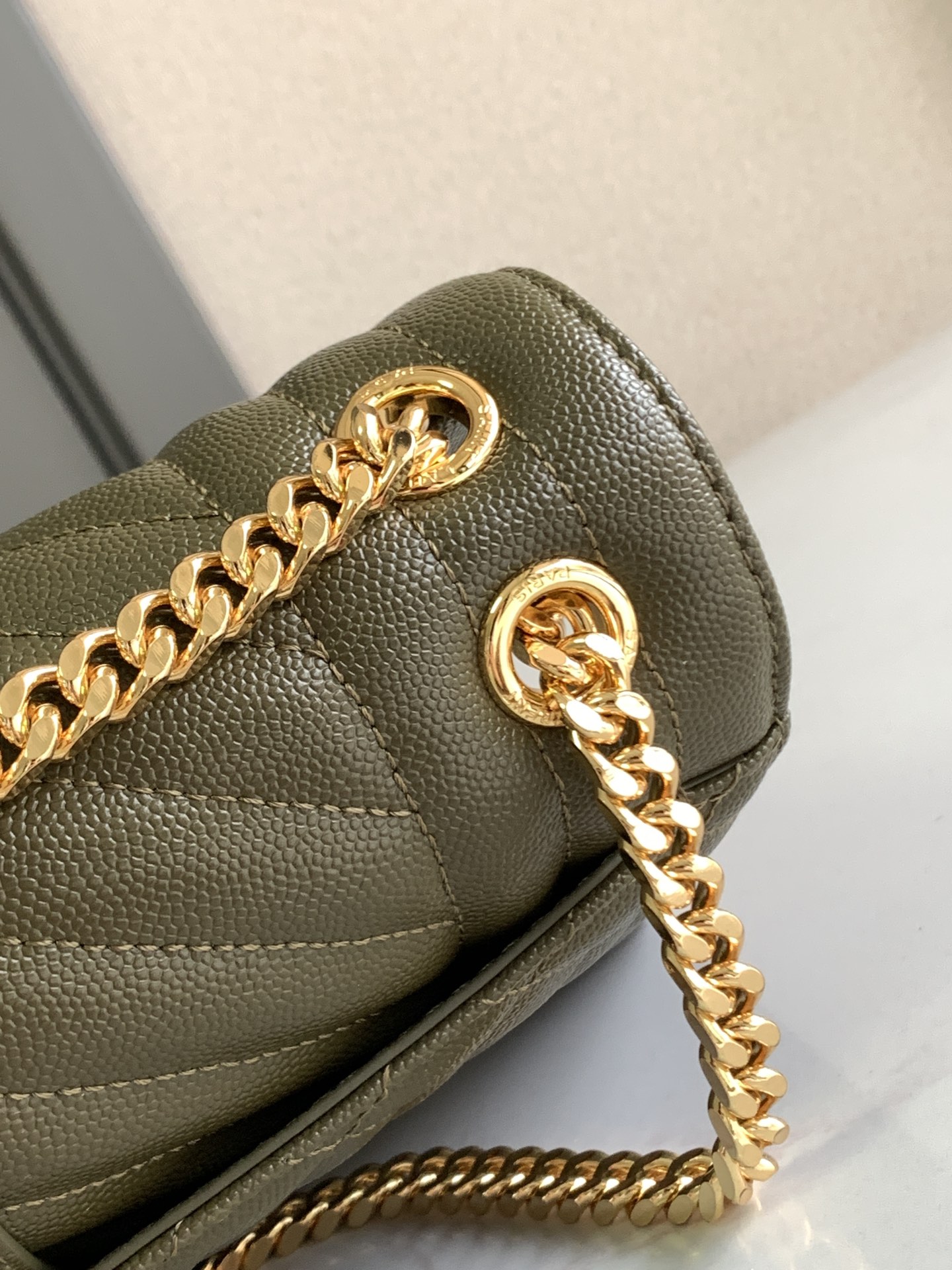 YSL Medium Envelope  in Olive Green Quilted Leather - Replica Luxury Bags™