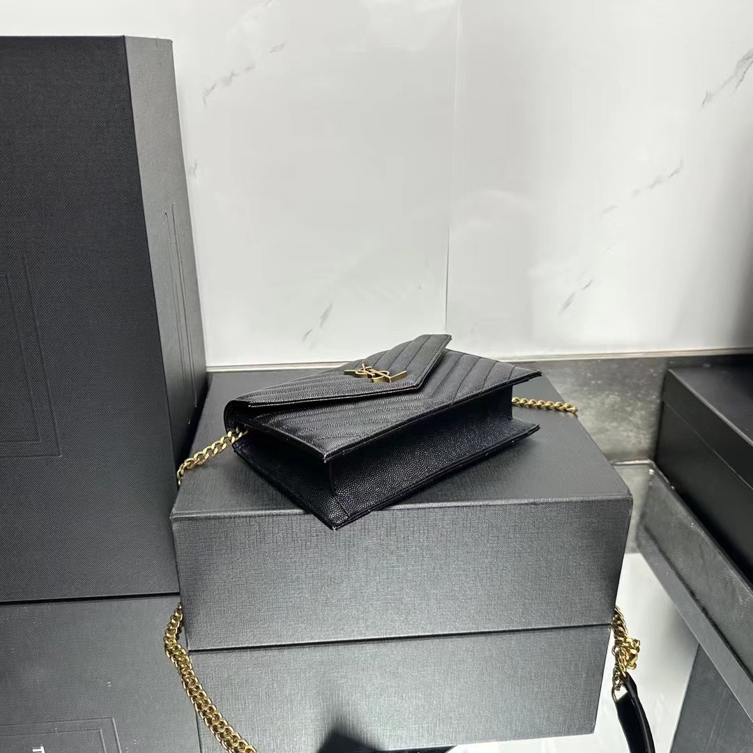 YSL Chain Shoulder  - Black Leather & Gold Hardware - Replica Luxury Bags™