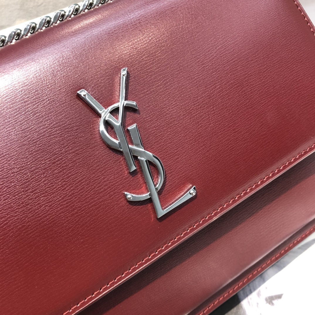 YSL Sunset  in Red Smooth Leather Silver-Toned Hardware - Replica Luxury Bags™