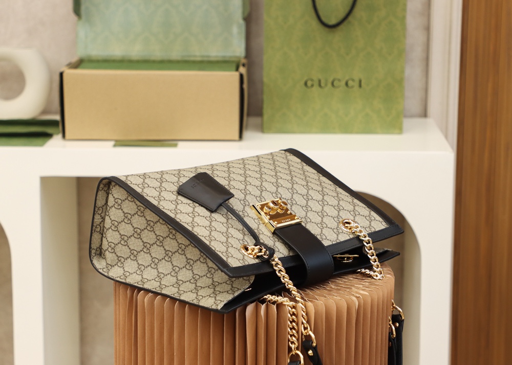 Gucci Padlock GG Small & Medium Shoulder  in Black Leather Trim - Replica Luxury Bags™