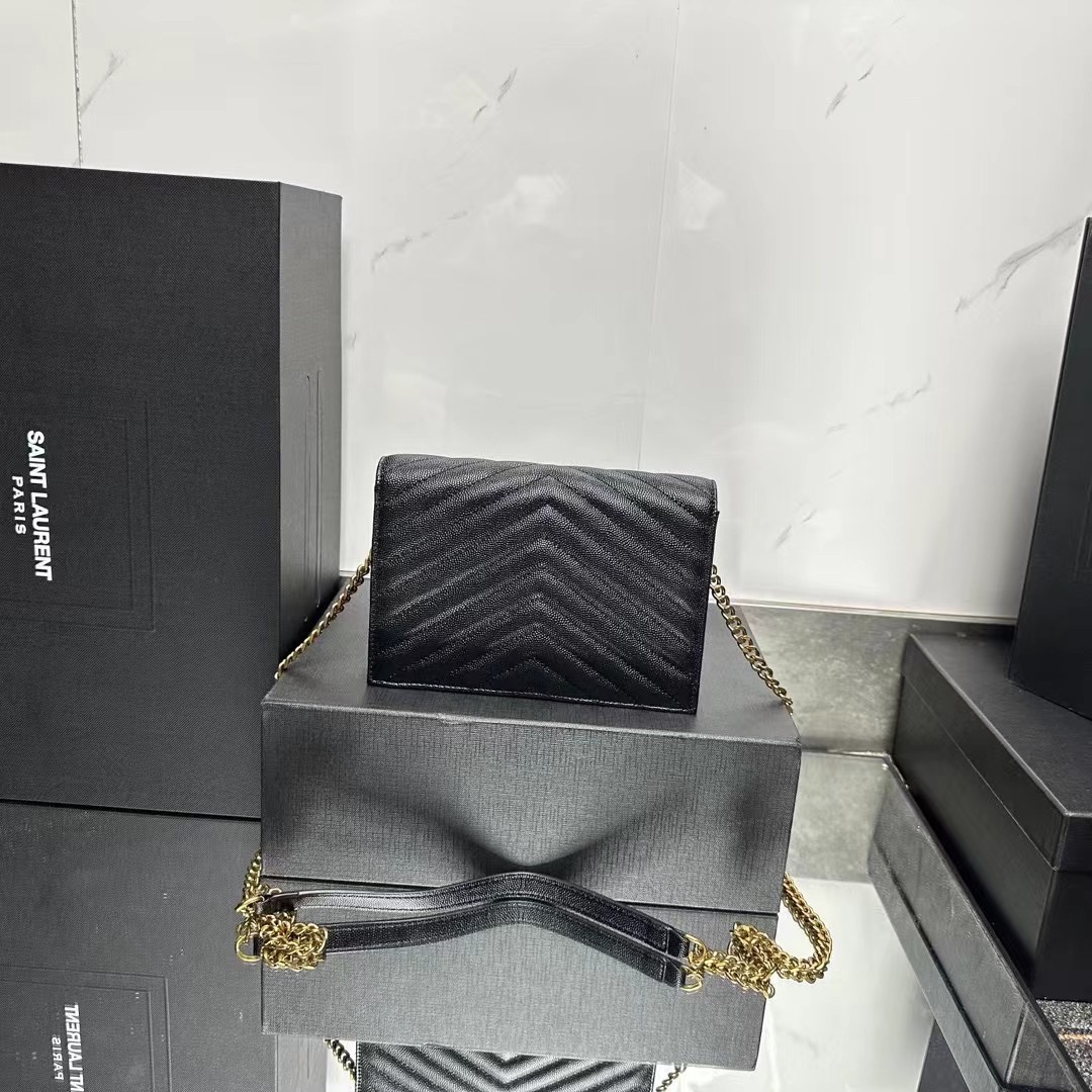 YSL Chain Shoulder  - Black Leather & Gold Hardware - Replica Luxury Bags™