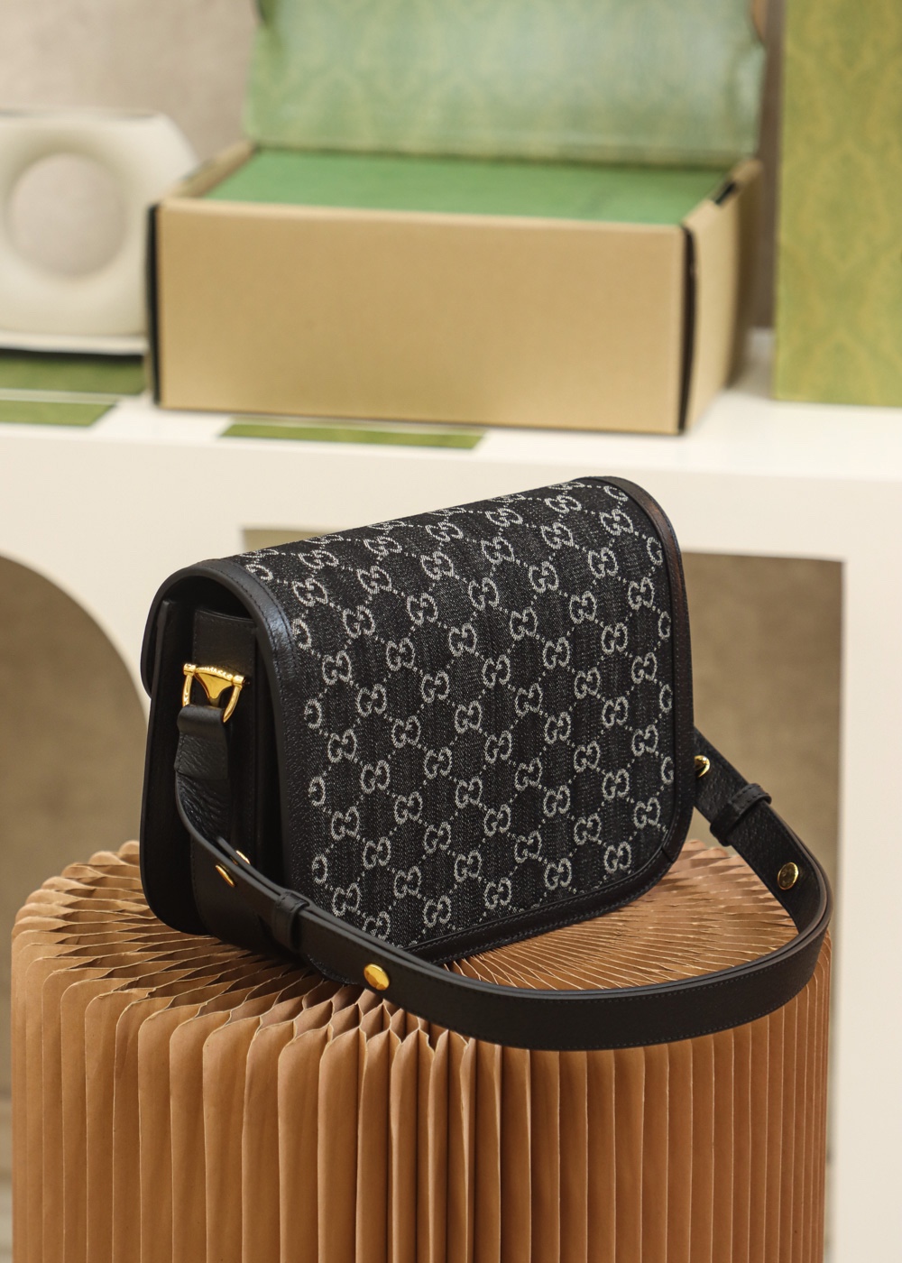 Gucci GG Black Denim 1955 Horsebit - Replica Luxury Bags™
