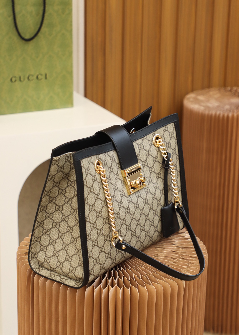 Gucci Padlock GG Small & Medium Shoulder  in Black Leather Trim - Replica Luxury Bags™