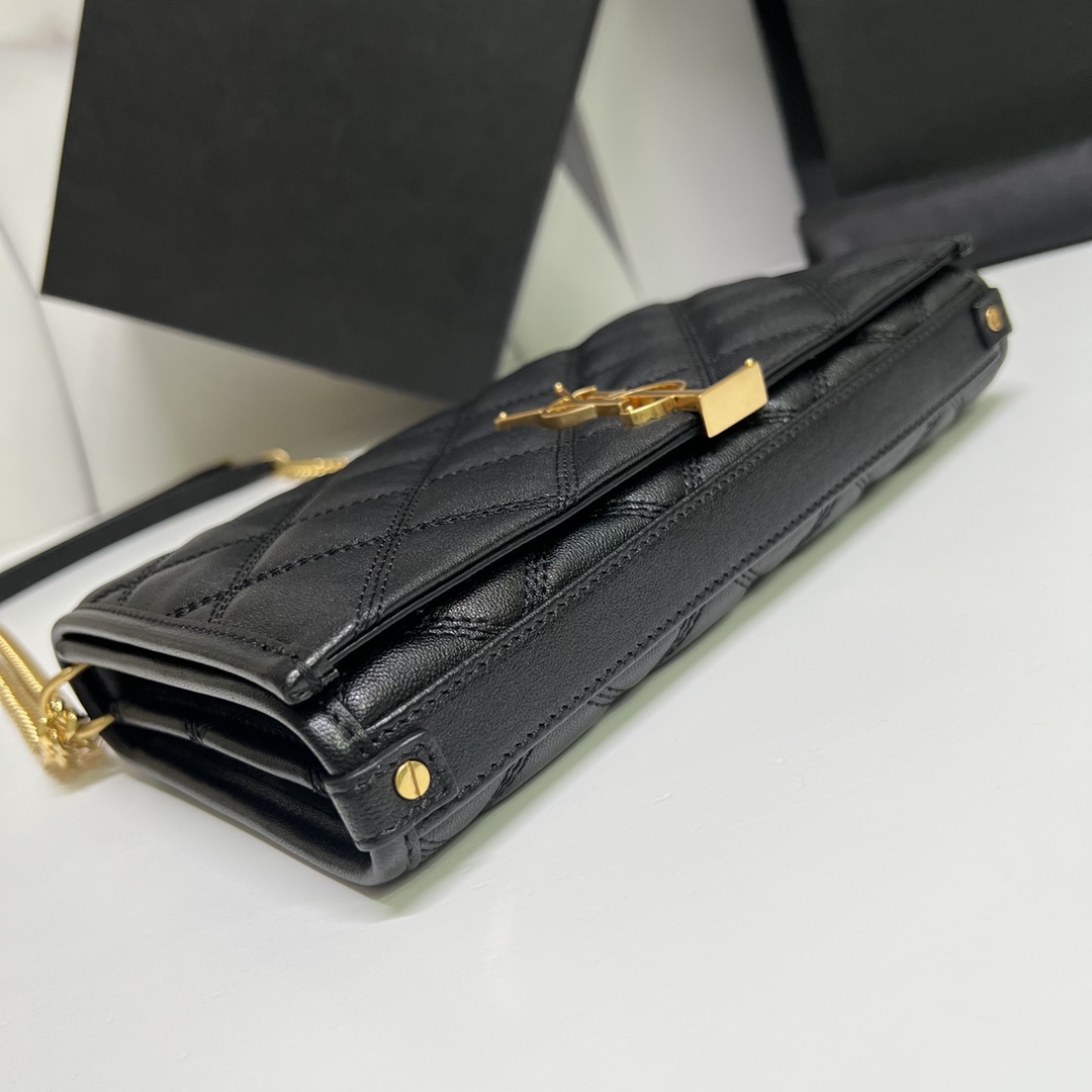 YSL Becky Wallet on Chain  in Diamond Quilted Lambskin - Replica Luxury Bags™