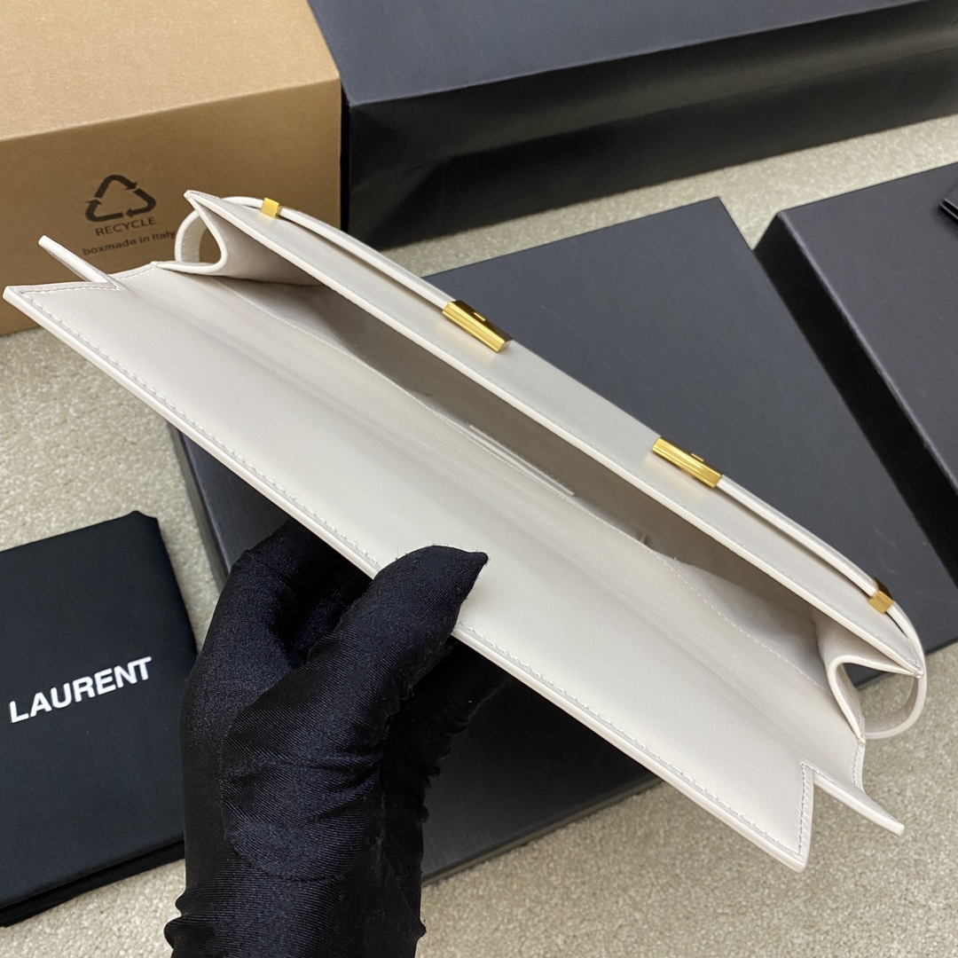 YSL Manhattan Clutch  in White Smooth Leather - Replica Luxury Bags™