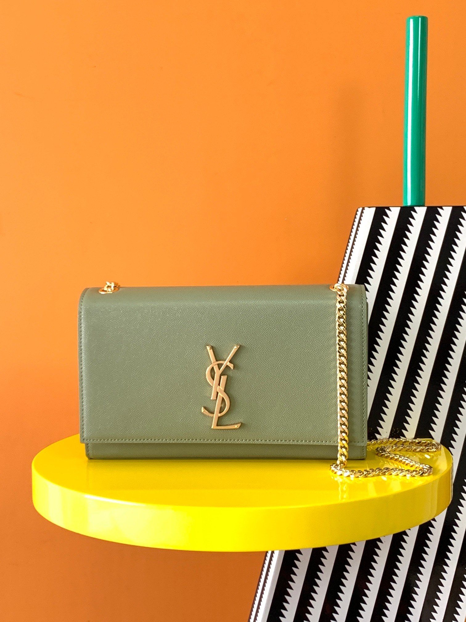 YSL Kate Small & Medium Chain  in Green Leather Gold-Toned Hardware - Replica Luxury Bags™