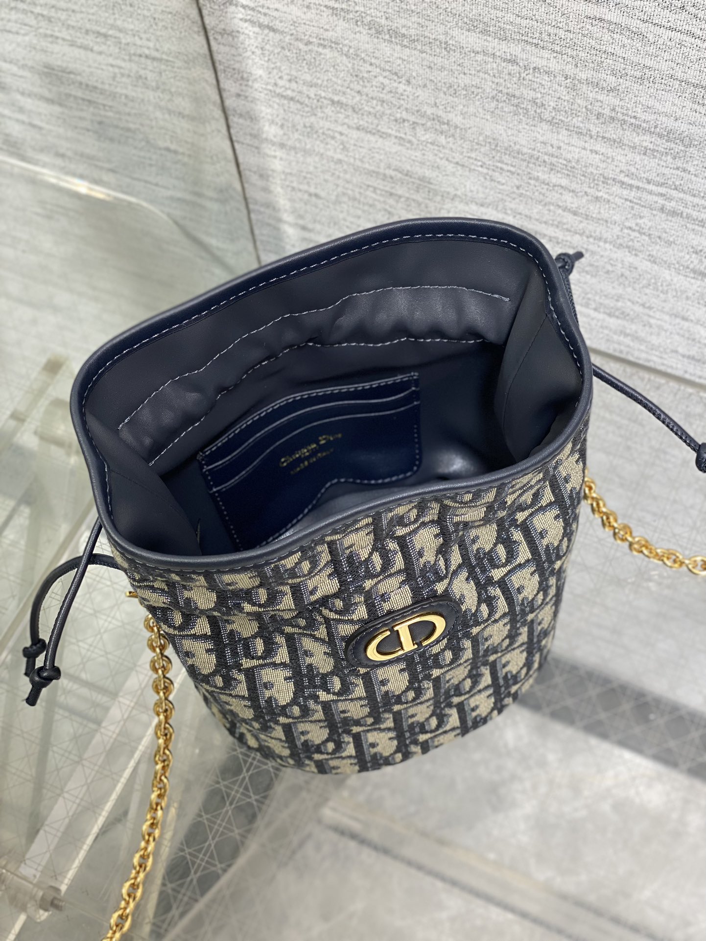 Dior 30 Montaigne Mini Bucket  with Drawstring - Blue Dior Oblique Jacquard - Replica Luxury Bags™