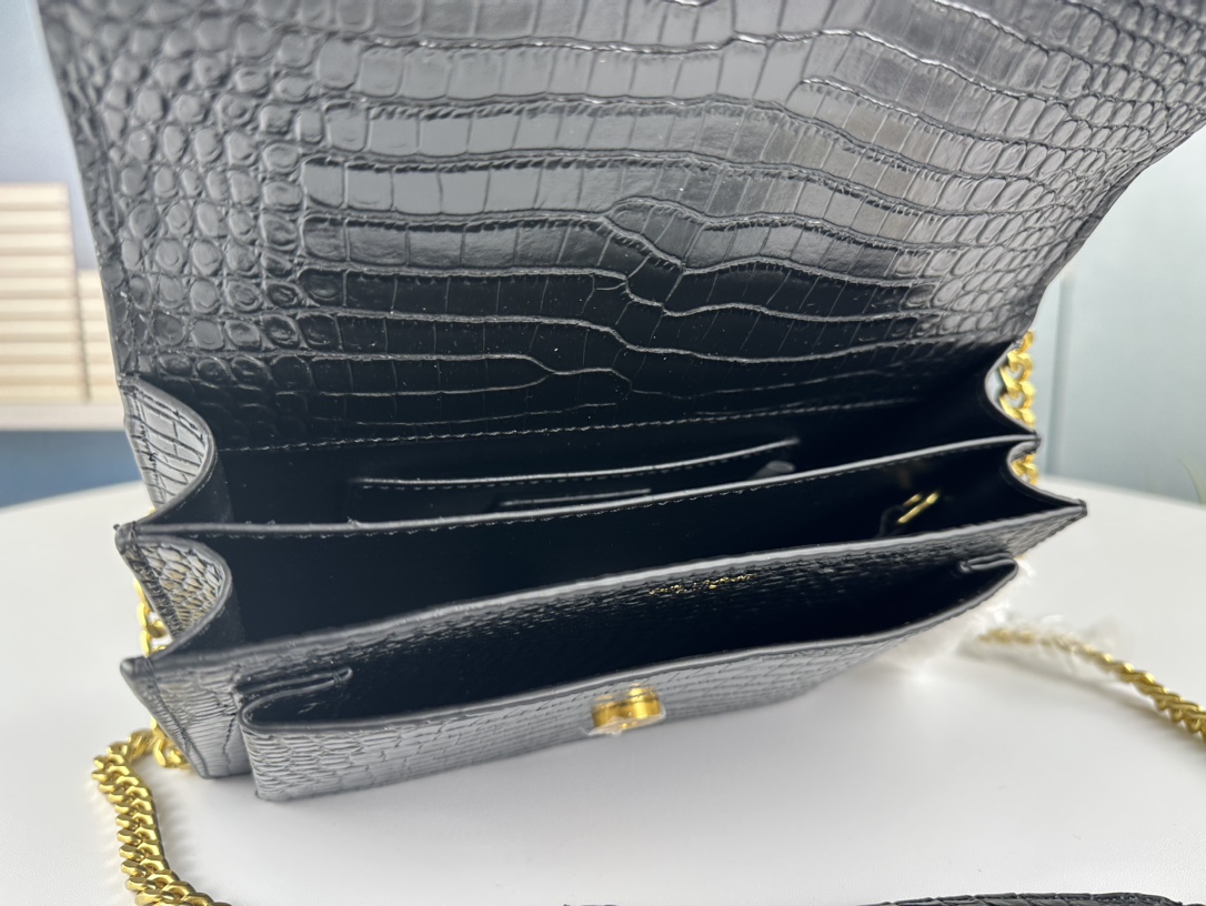 YSL Sunset  in Black Crocodile Grain Leather - Replica Luxury Bags™