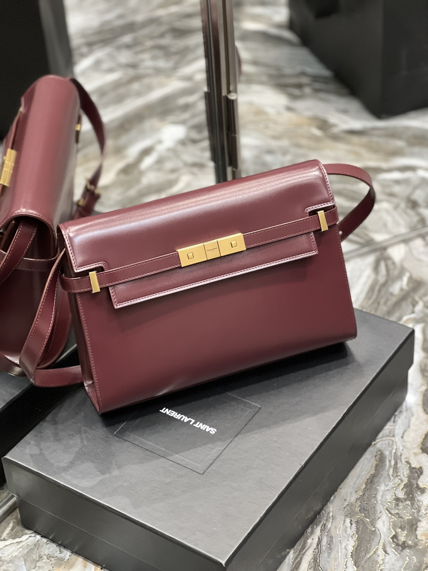 YSL Medium Manhattan  in Wine Red Smooth Leather - Replica Luxury Bags™