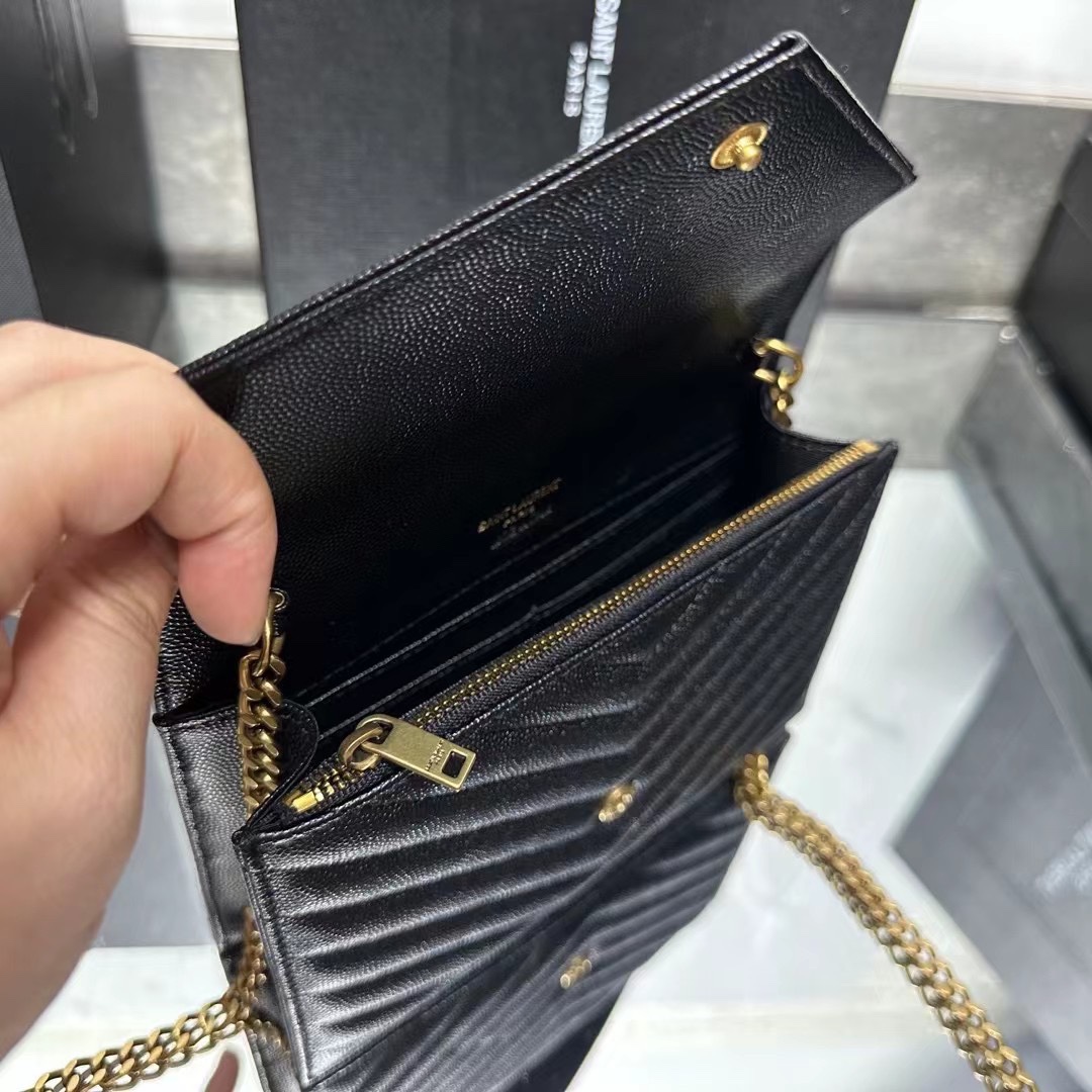 YSL Chain Shoulder  - Black Leather & Gold Hardware - Replica Luxury Bags™