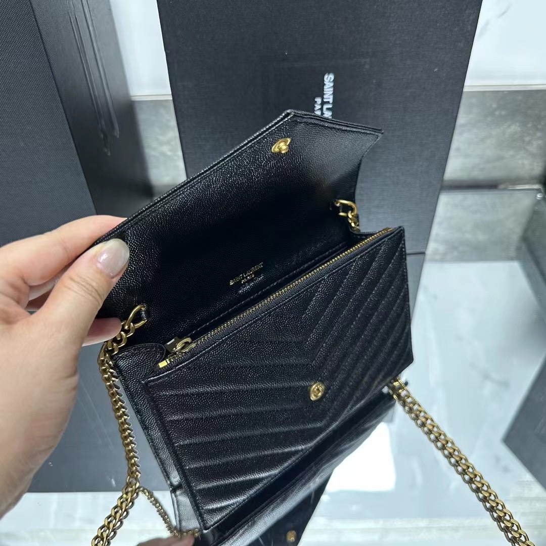 YSL Chain Shoulder  - Black Leather & Gold Hardware - Replica Luxury Bags™