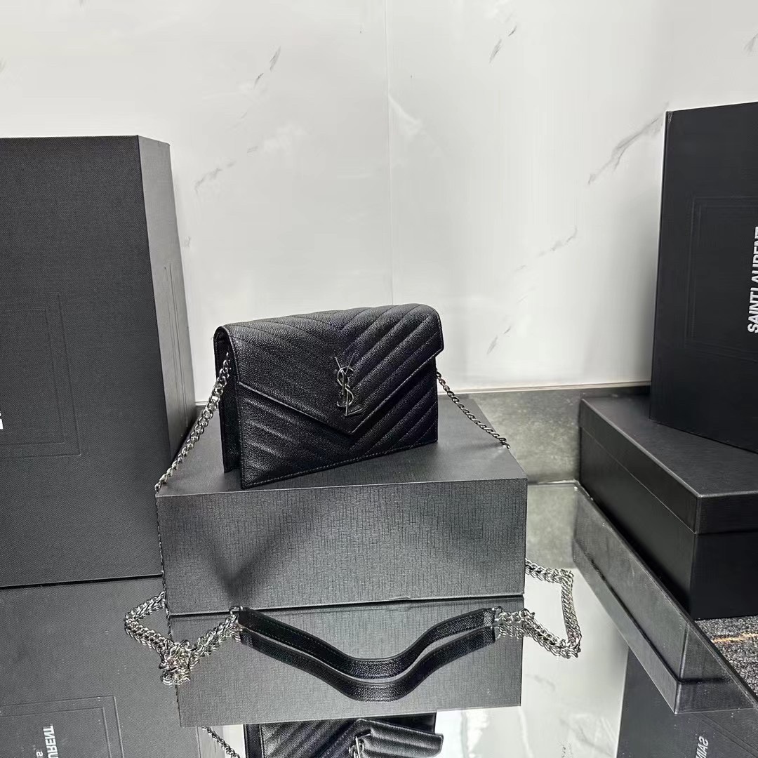 YSL Chain Shoulder Bag - Black Leather & Silver Hardware - Rep Fashion™