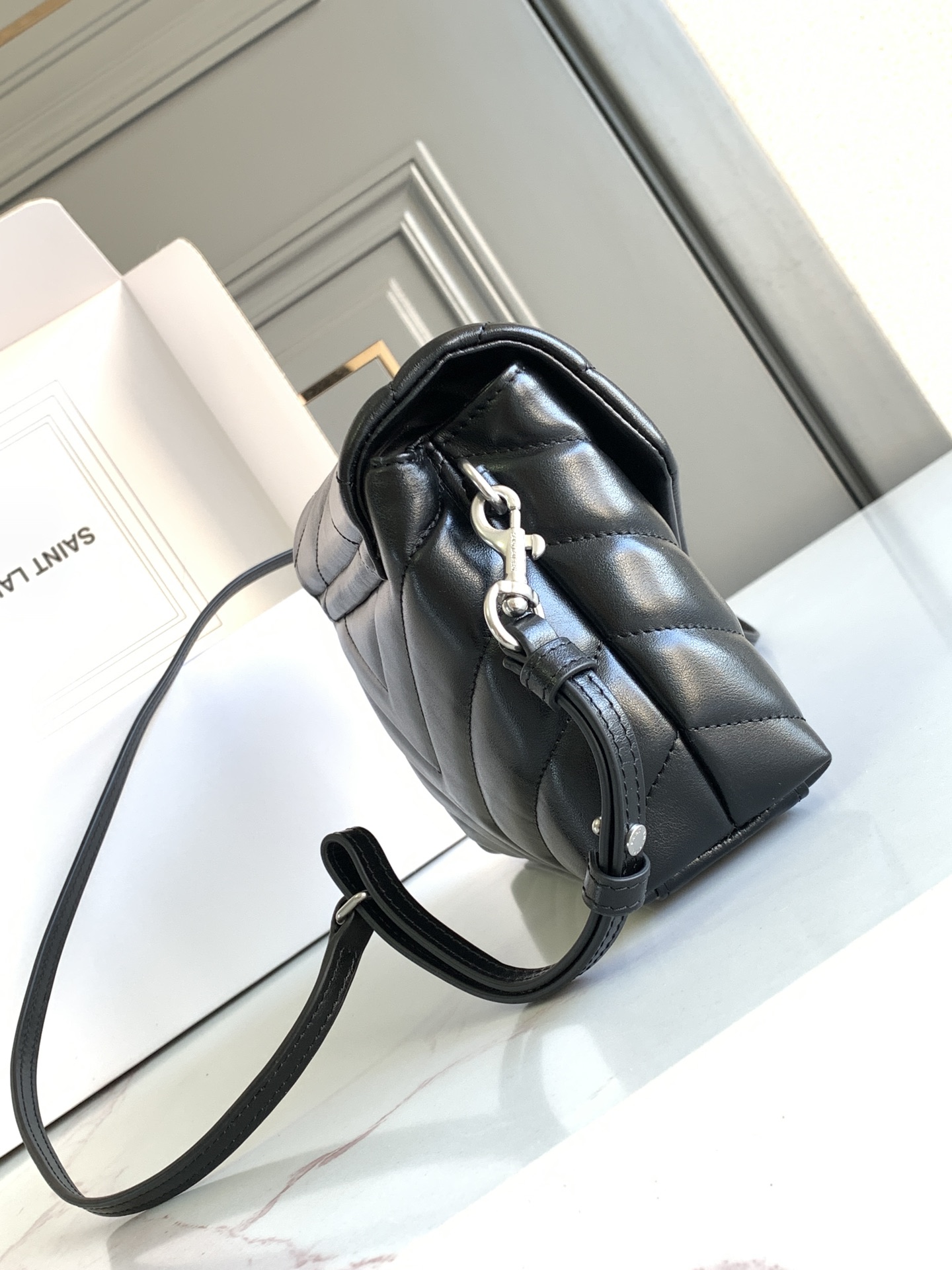 YSL Loulou Black Leather Shoulder  - Silver Hardware - Replica Luxury Bags™