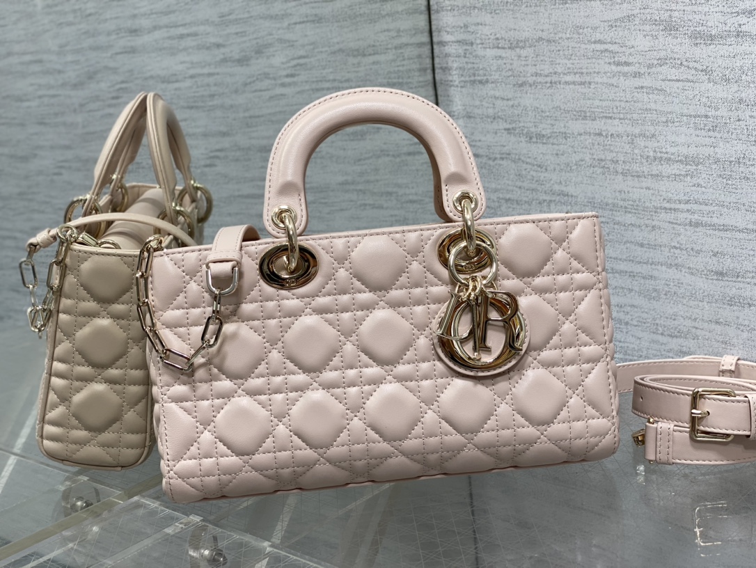 Dior Medium Lady D-Joy  | Powder Pink Cannage Lambskin - Replica Luxury Bags™