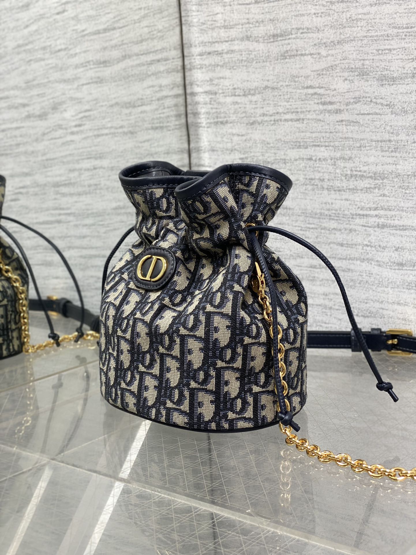 Dior 30 Montaigne Mini Bucket  with Drawstring - Blue Dior Oblique Jacquard - Replica Luxury Bags™