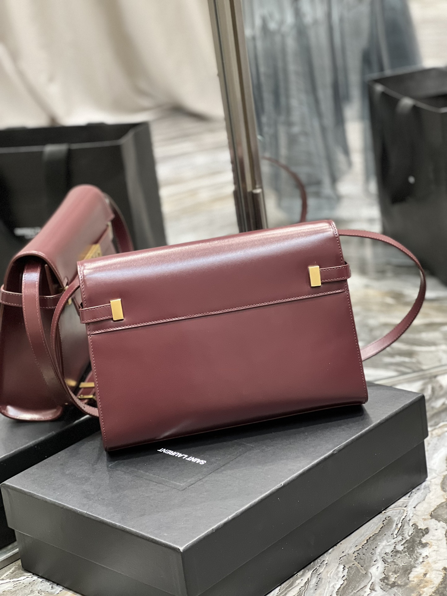 YSL Medium Manhattan  in Wine Red Smooth Leather - Replica Luxury Bags™
