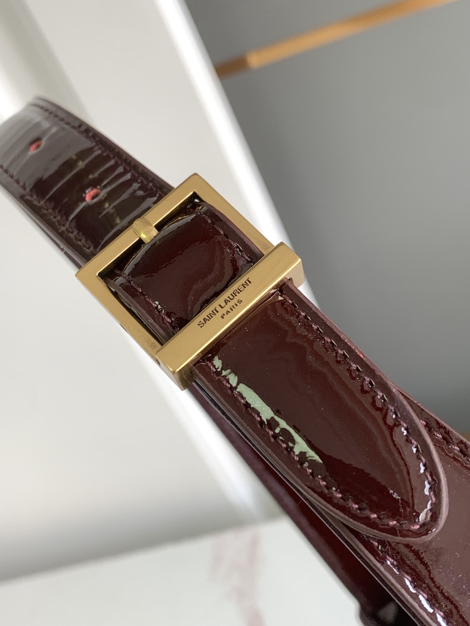 YSL Wine Red Lacquered Leather Saddle - Replica Luxury Bags™