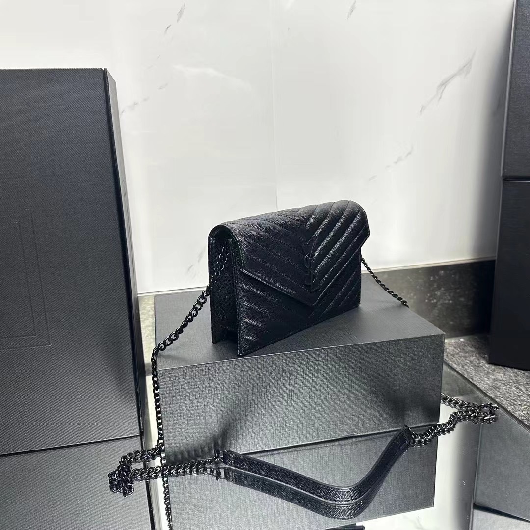 YSL Chain Shoulder Bag - Black Leather & Black Hardware - Rep Fashion™