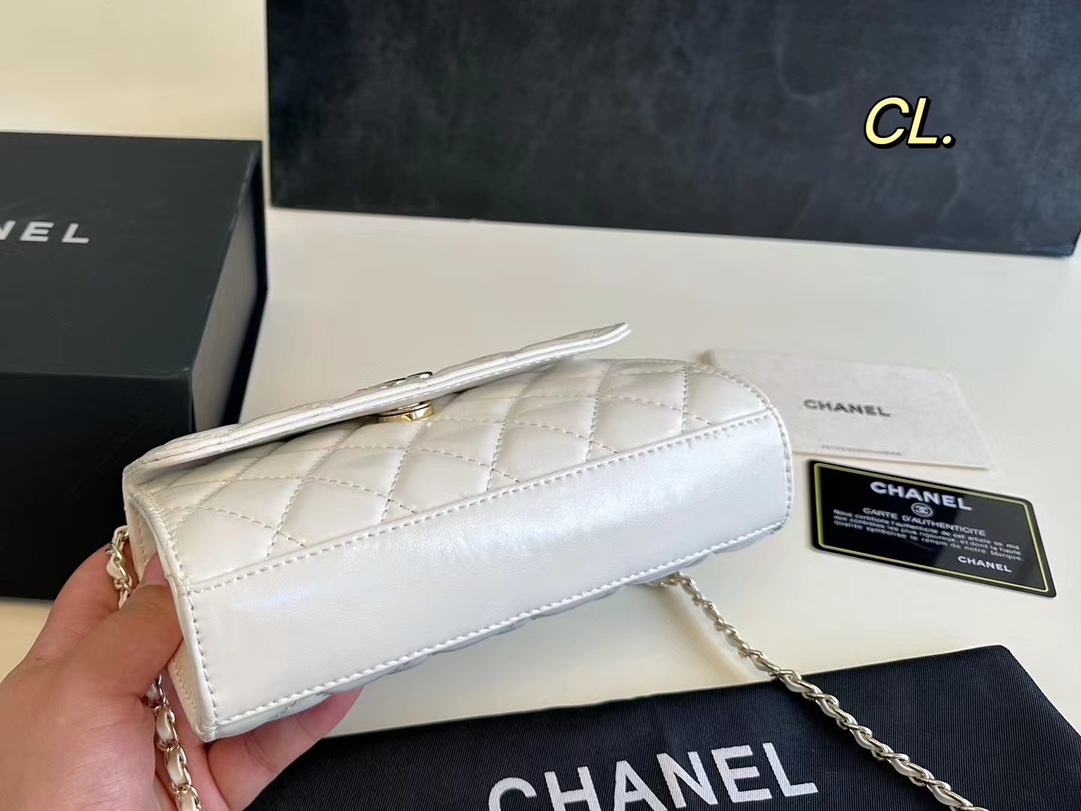 Chanel Small Tote  with Silver-Tone Chain in White - Replica Luxury Bags™