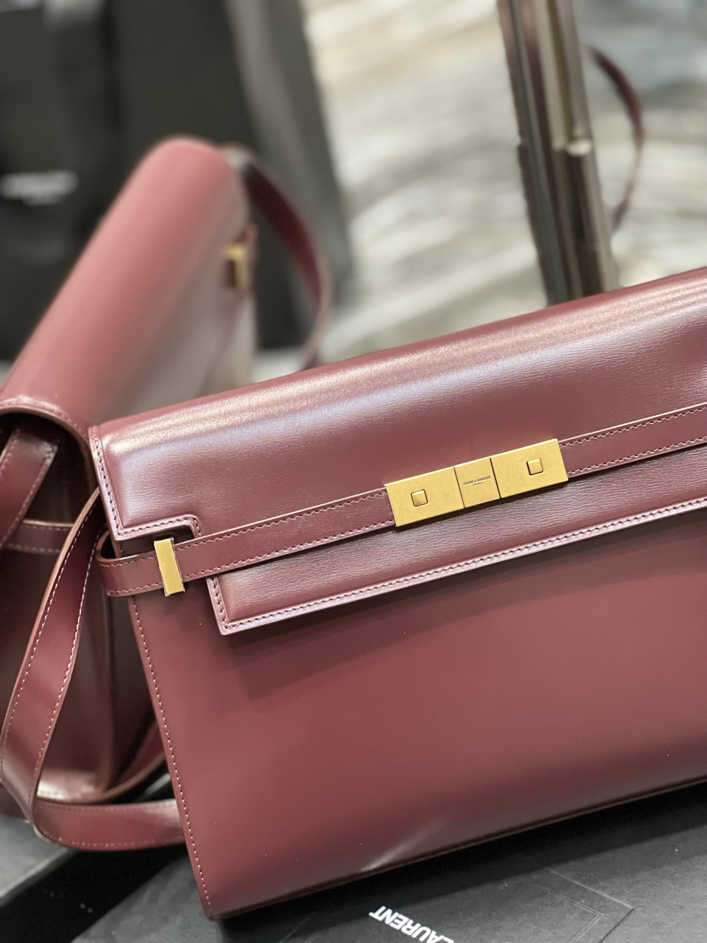 YSL Medium Manhattan  in Wine Red Smooth Leather - Replica Luxury Bags™