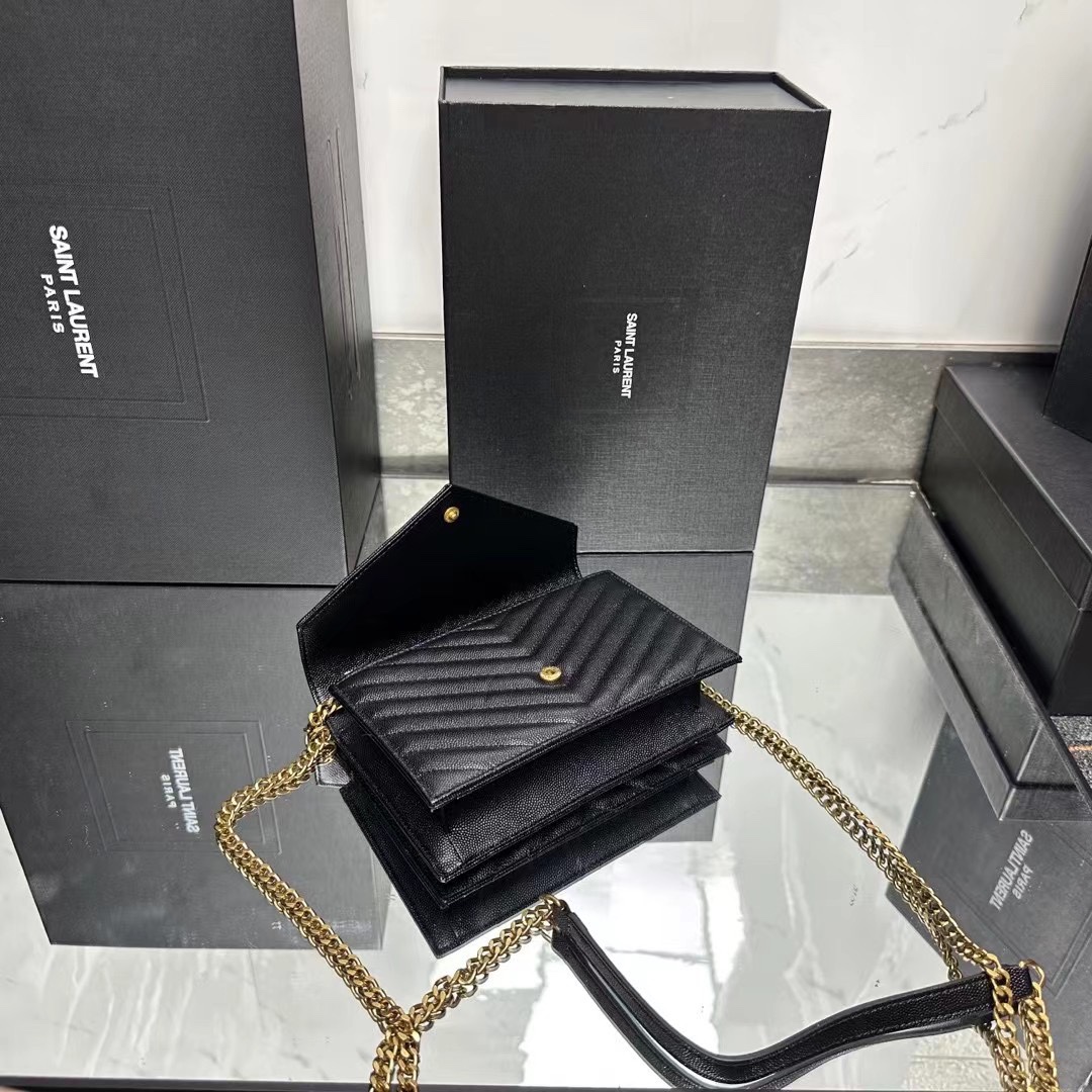 YSL Chain Shoulder  - Black Leather & Gold Hardware - Replica Luxury Bags™