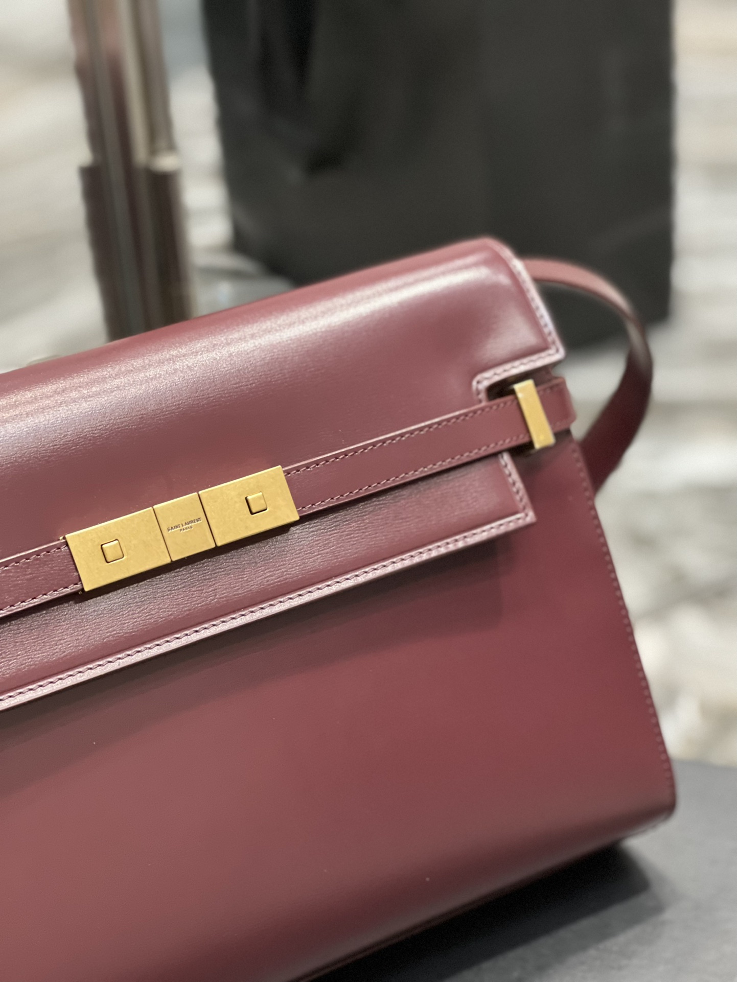 YSL Medium Manhattan  in Wine Red Smooth Leather - Replica Luxury Bags™