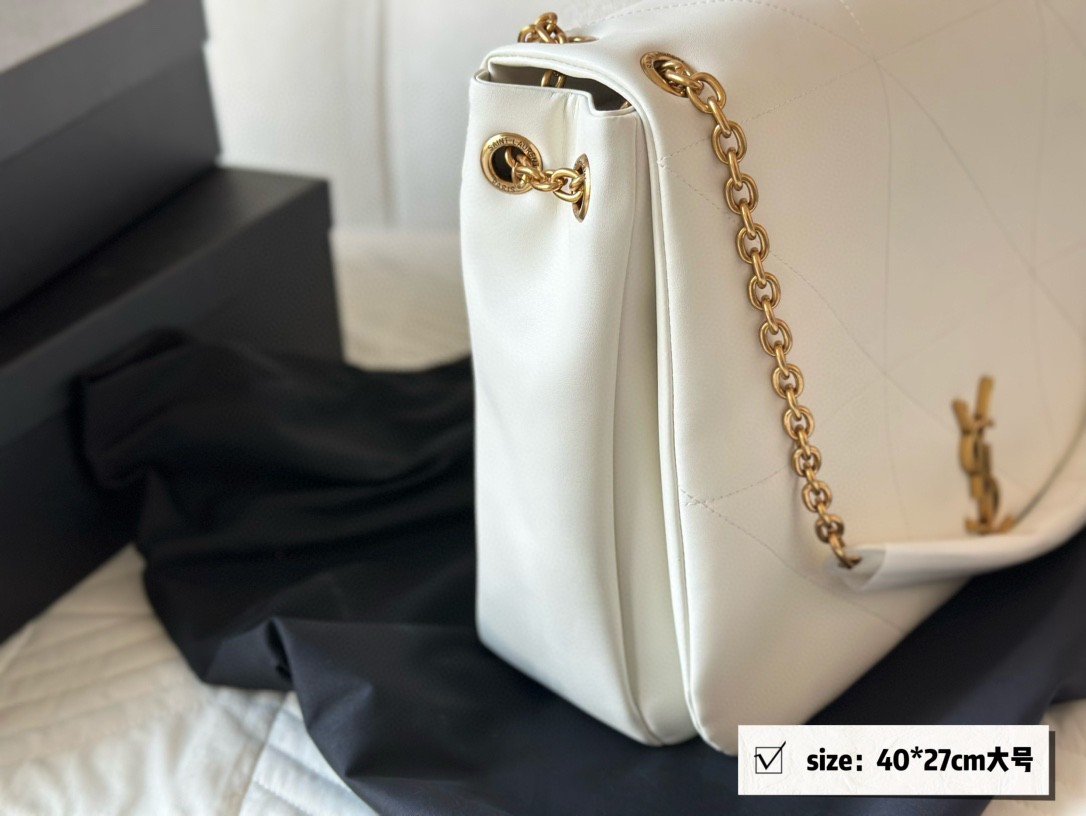 YSL White Soft Leather Chain Shoulder - Replica Luxury Bags™