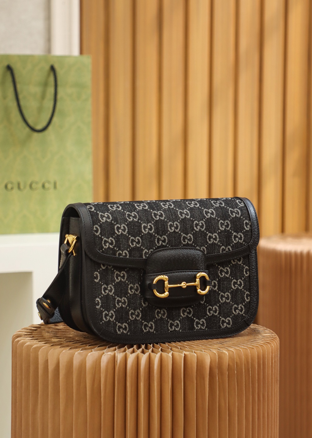 Gucci GG Black Denim 1955 Horsebit - Replica Luxury Bags™