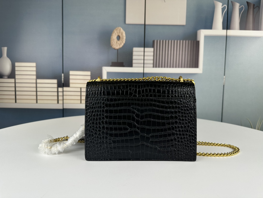 YSL Sunset  in Black Crocodile Grain Leather - Replica Luxury Bags™