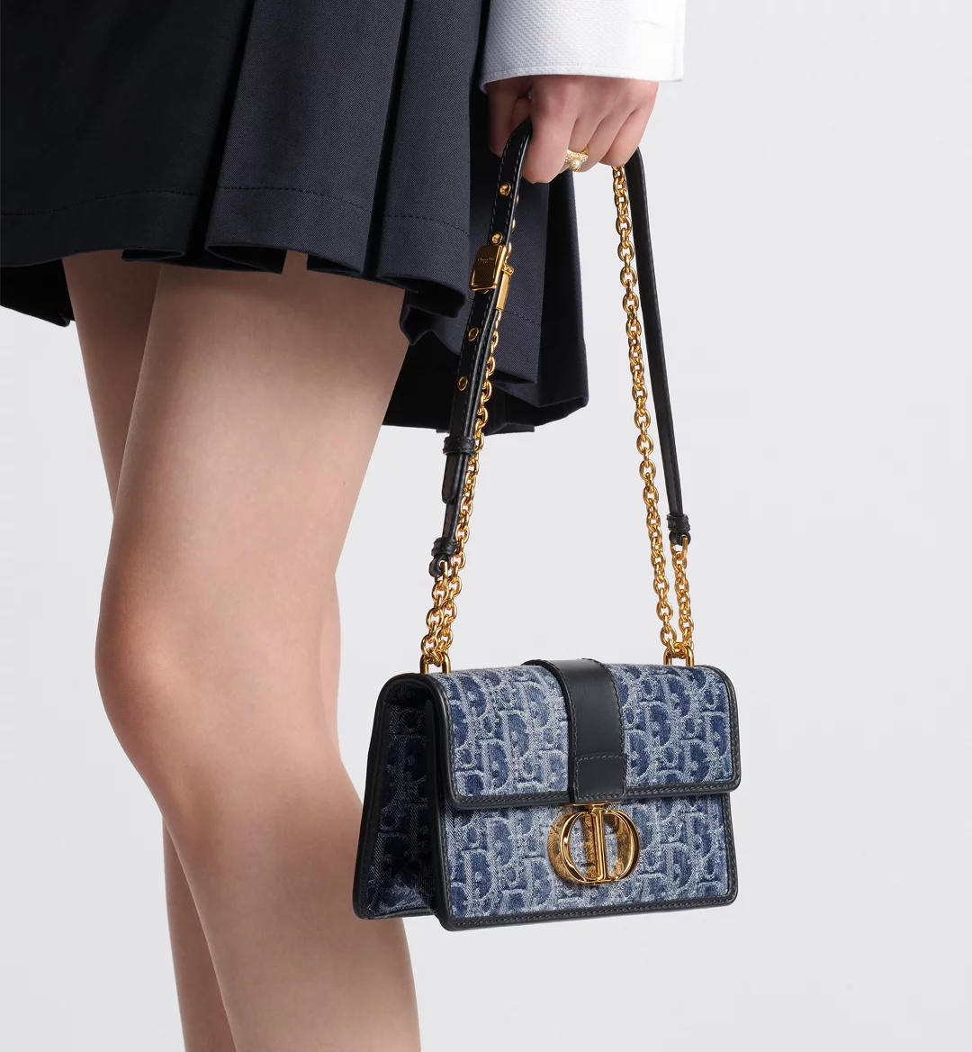 30 Montaigne East-West  with Chain - Blue Denim Dior Oblique Jacquard - Replica Luxury Bags™