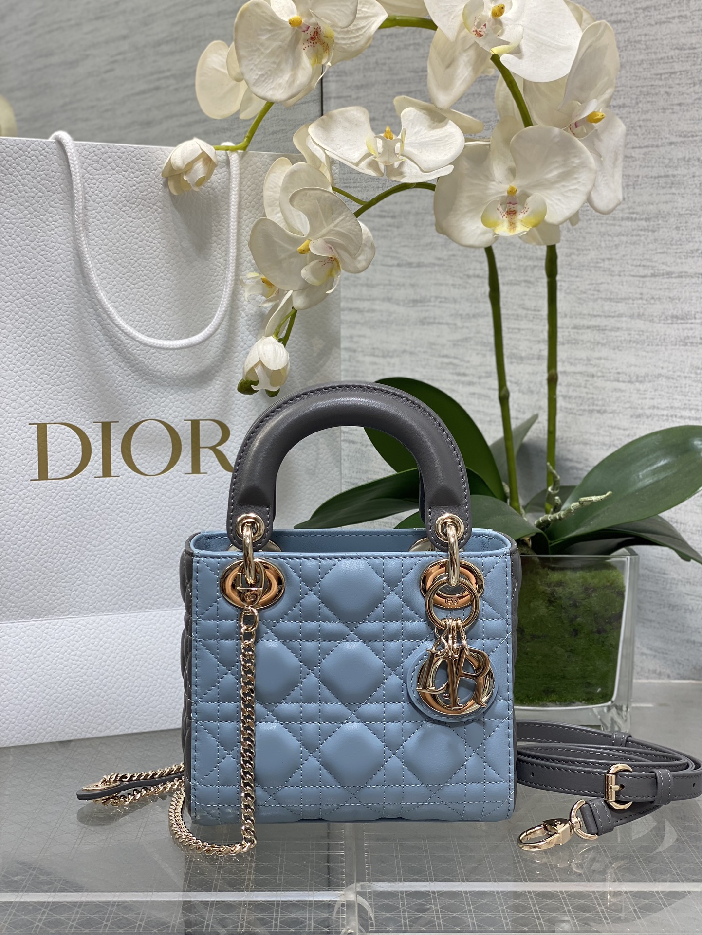 Mini & Small Lady Dior Two Tone  - Grey & Blue - Replica Luxury Bags™