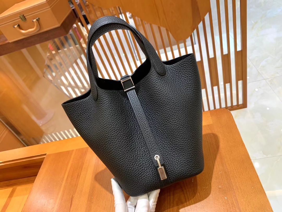 Hermes Picotin lock  18cm in Black Silver Hardware - Replica Luxury Bags™