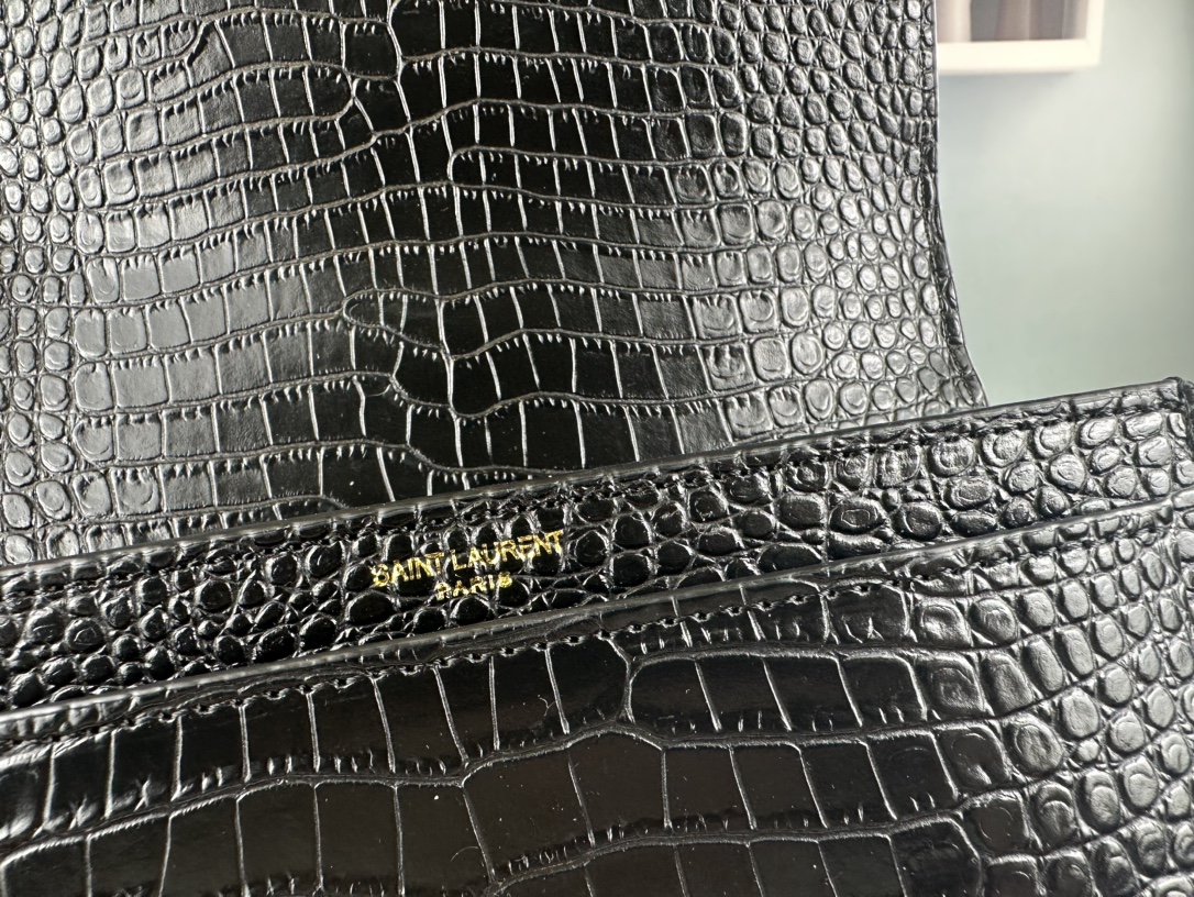 YSL Sunset  in Black Crocodile Grain Leather - Replica Luxury Bags™