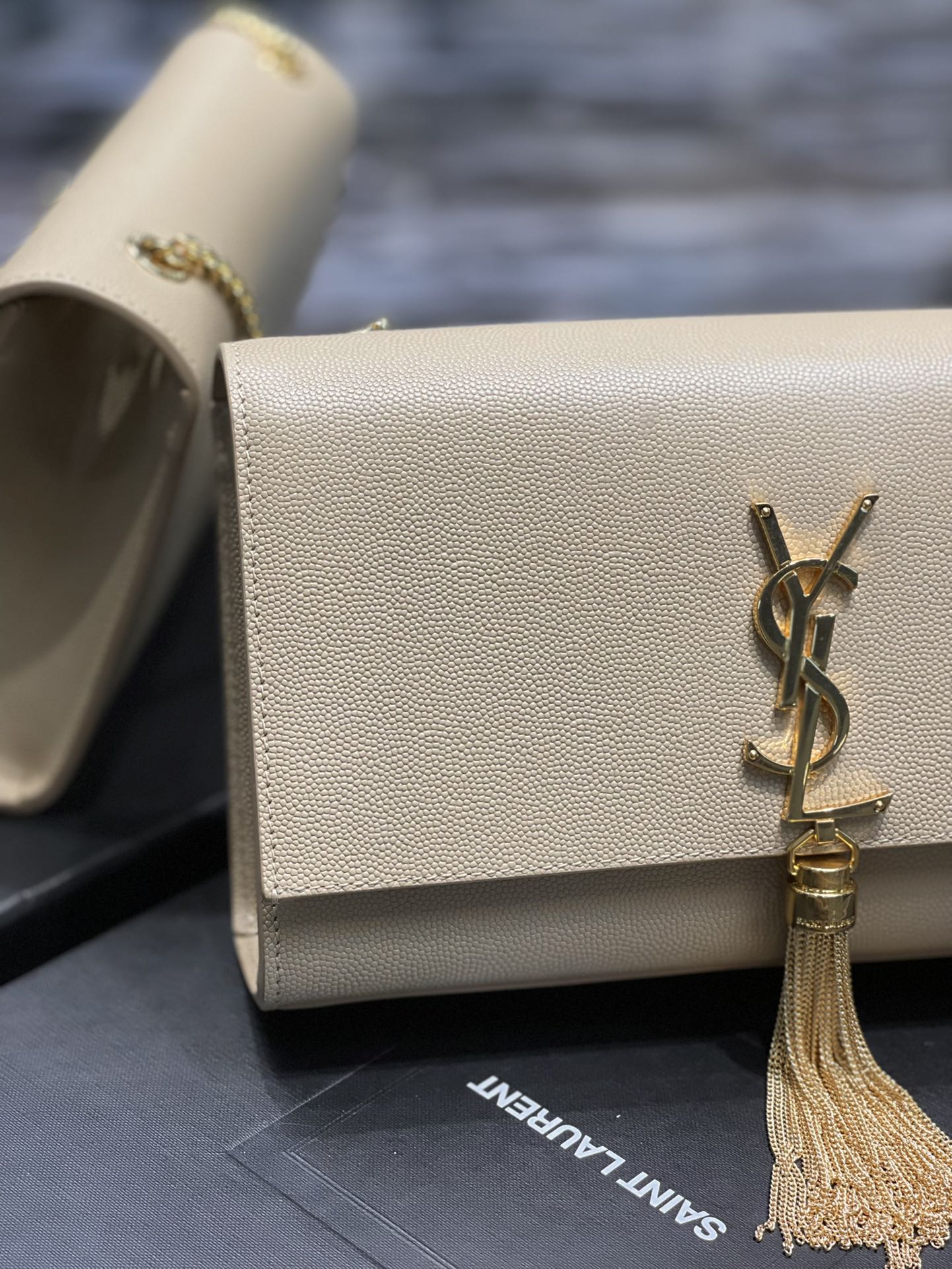 YSL Kate Tassel  in Apricot Grain Pattern Leather - Replica Luxury Bags™