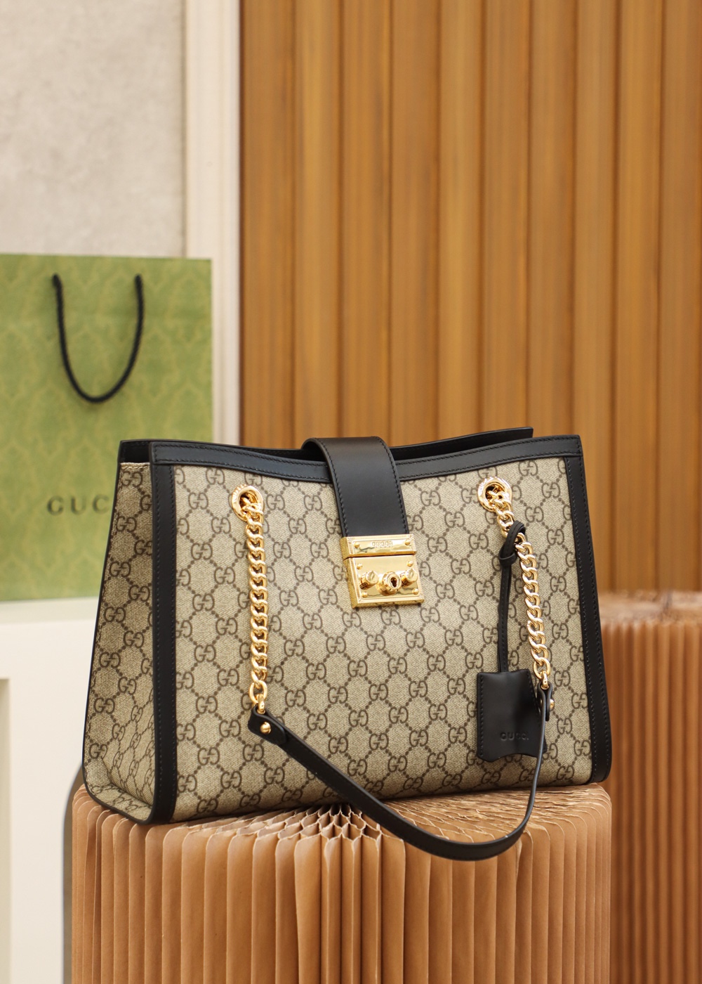 Gucci Padlock GG Small & Medium Shoulder  in Black Leather Trim - Replica Luxury Bags™