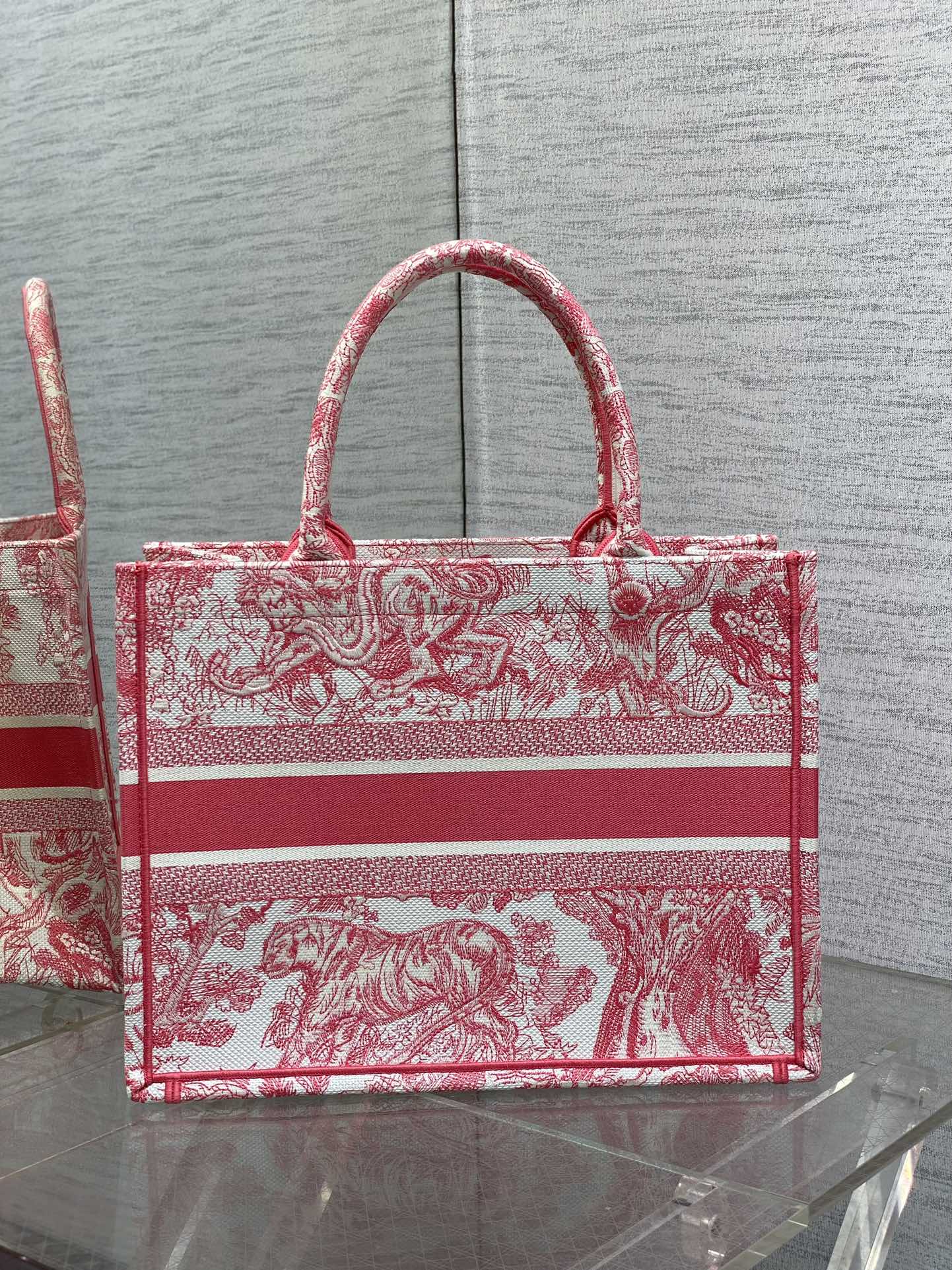 Medium Dior Book Tote  - Tiger - Pink and Ecru Toile de Jouy Embroidery - Replica Luxury Bags™