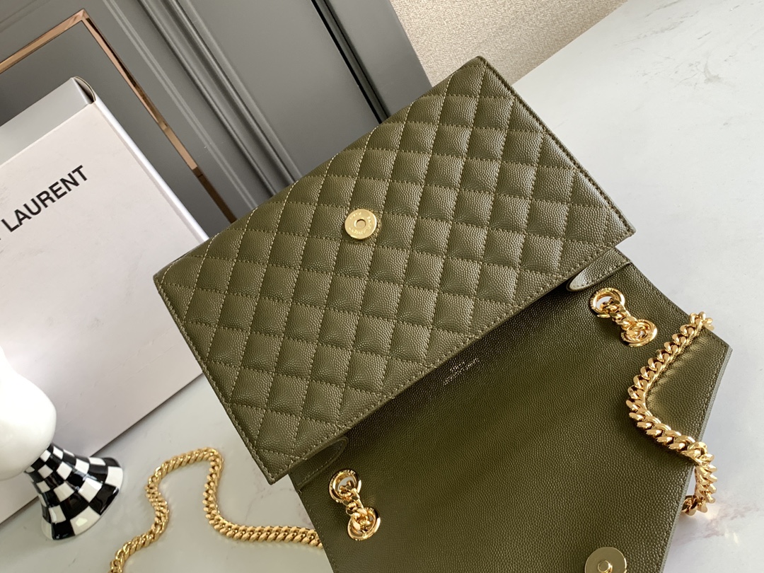 YSL Medium Envelope  in Olive Green Quilted Leather - Replica Luxury Bags™