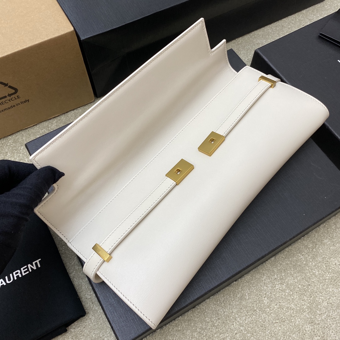 YSL Manhattan Clutch  in White Smooth Leather - Replica Luxury Bags™